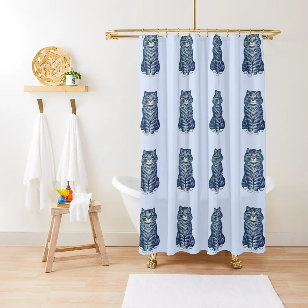 Cat in Blue by Artist Louis Wain Shower Curtain Bathroom Accessory Elegant Bathroom Curtain