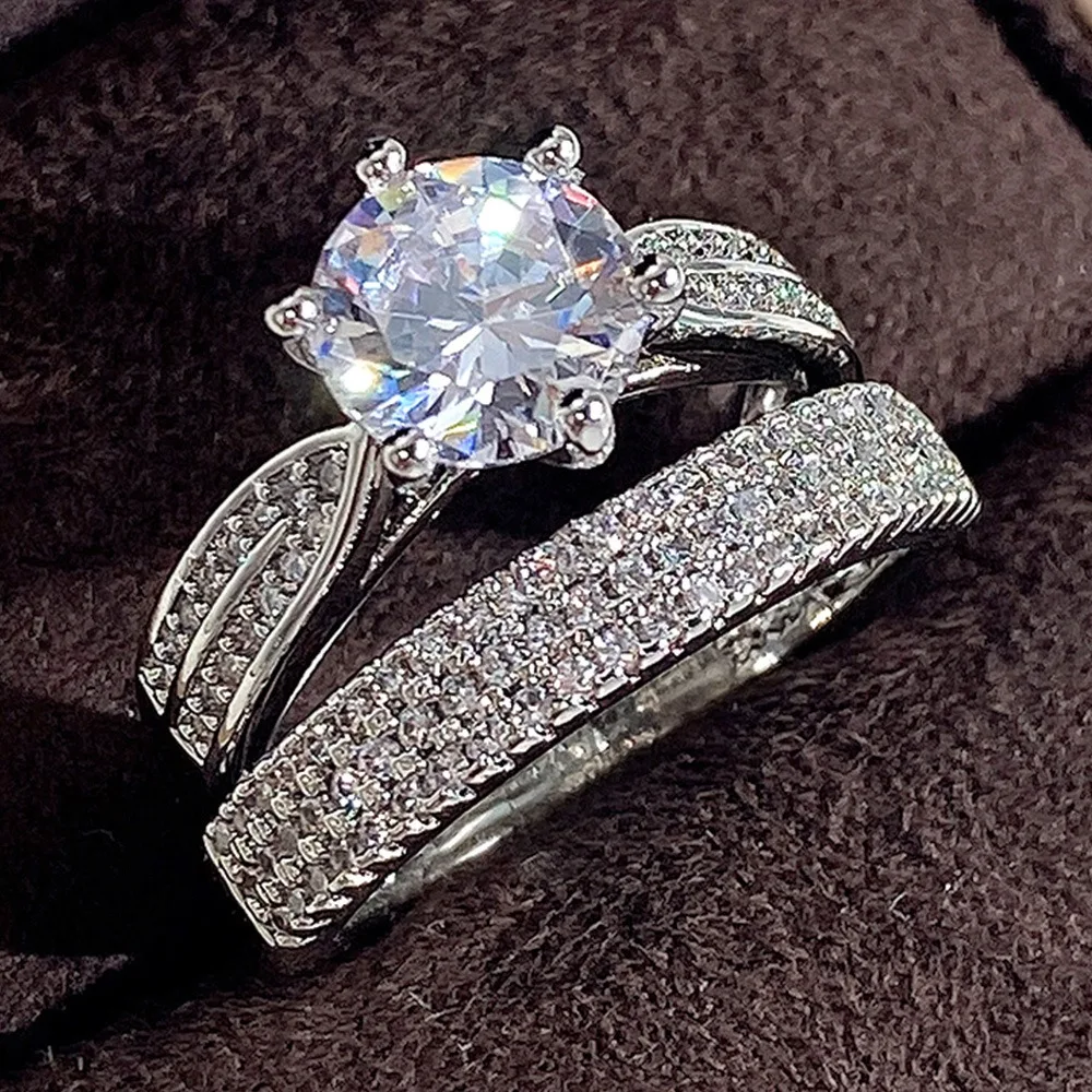 

Zircon Wedding Ring Set 2 Piece Set Couple's Natural Diamond Ring silvery Sparkling Ring Birthday And Valentine'S Day Gift