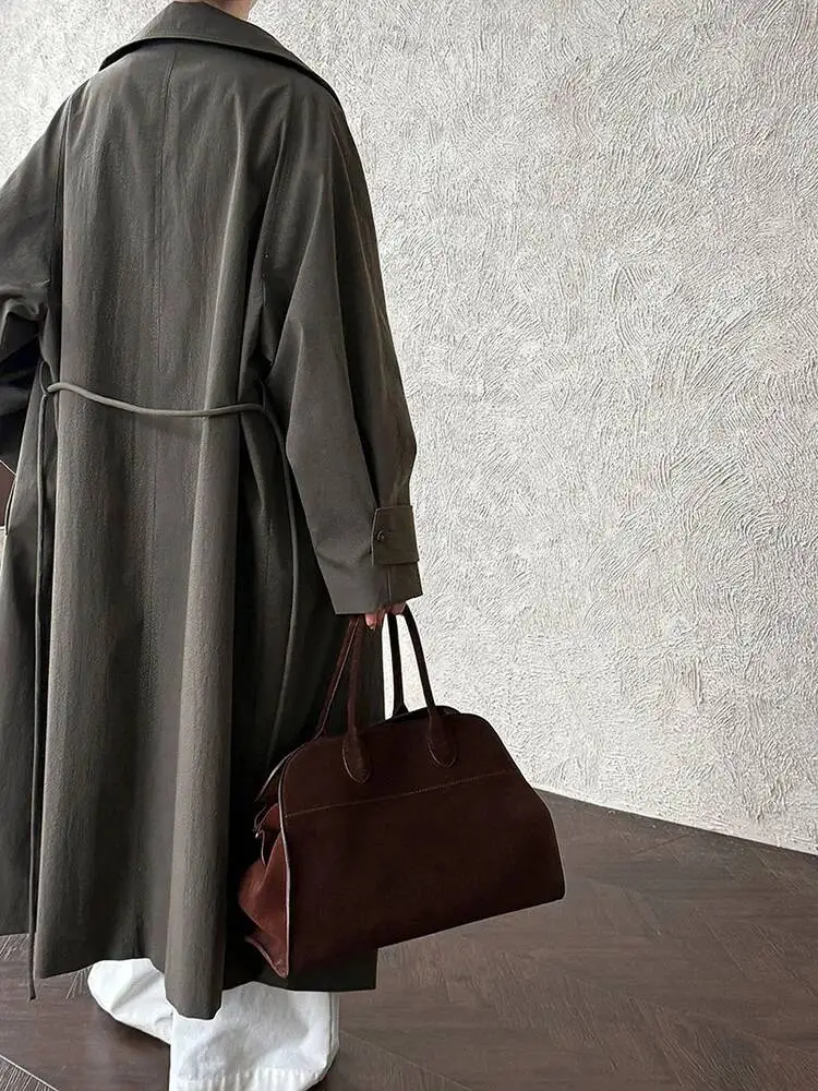 Apricot Big Women Size Long Elegant Trench New Stand Collar Long Sleeve Windbreaker Fashion  Spring Autumn 2026 CYV5