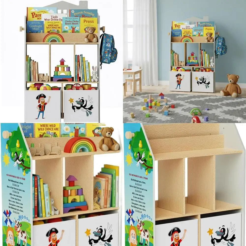 

Children's Wooden Bookshelf with Twinkle Twinkle and Old MacDonald Themes, Perfect Storage for Toys, Suitable for Kids Aged 3+
