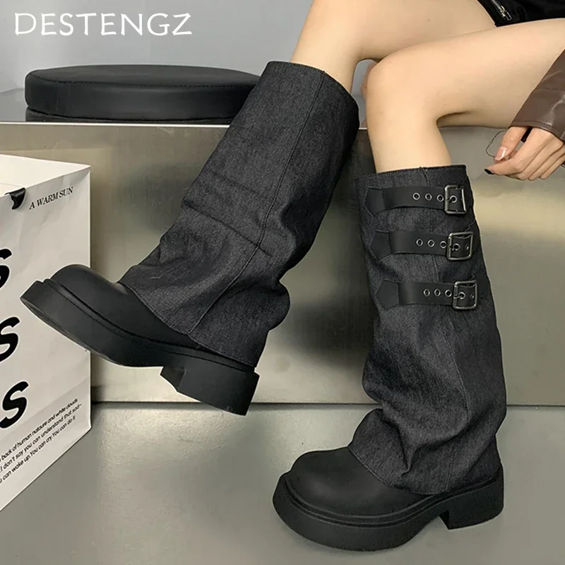 Chunky Women High Boots Winter Platform Fashion Mid Heels Walking Shoes 2024 New Trend Pumps Designer Dress Zapatillas Female