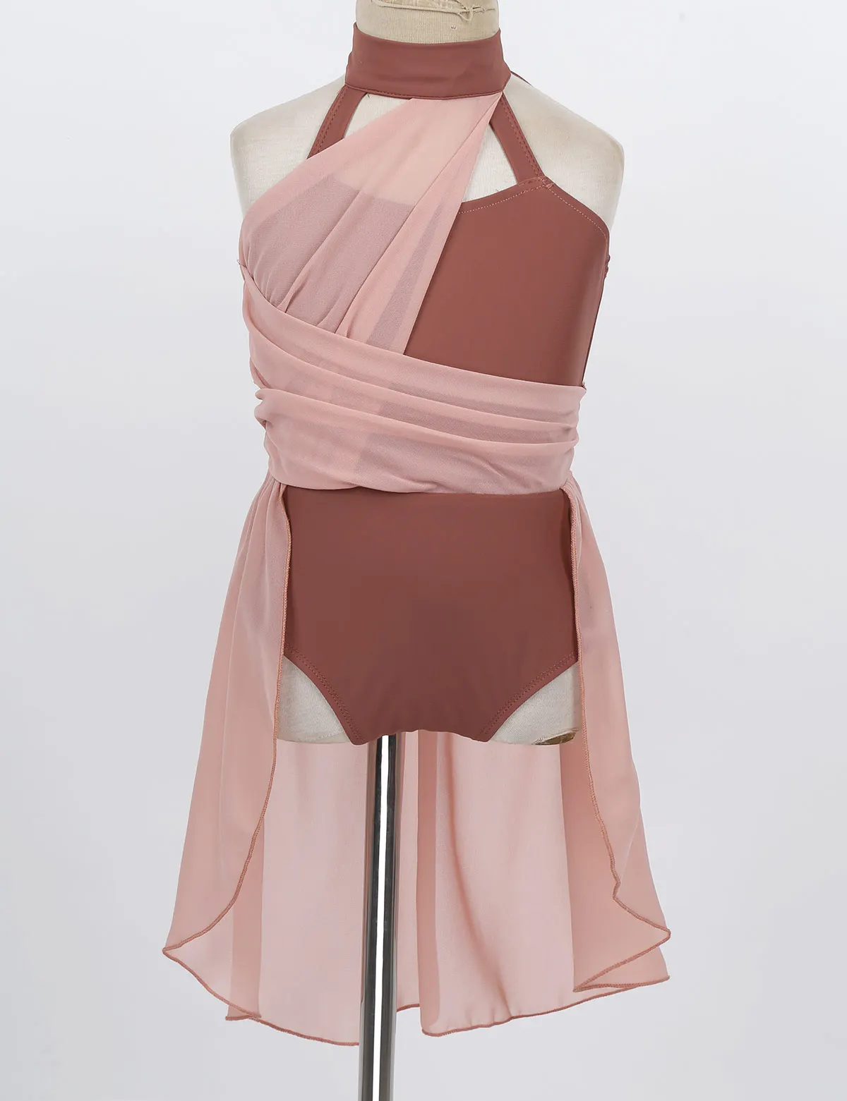 Robe justaucorps de Ballet sans manches pour filles, tenue de danse avec cage découpée dans le dos, en mousseline froncée, Costume de danse lyrique contemporain