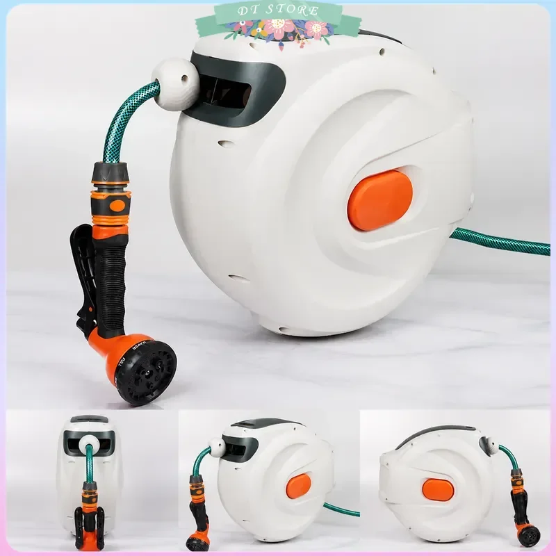 Automatic Rewind Hose Reel 10m 20m with 7 Pattern Nozzle Slow Return System Water Hose for Car Garden Cleaning Irrigation