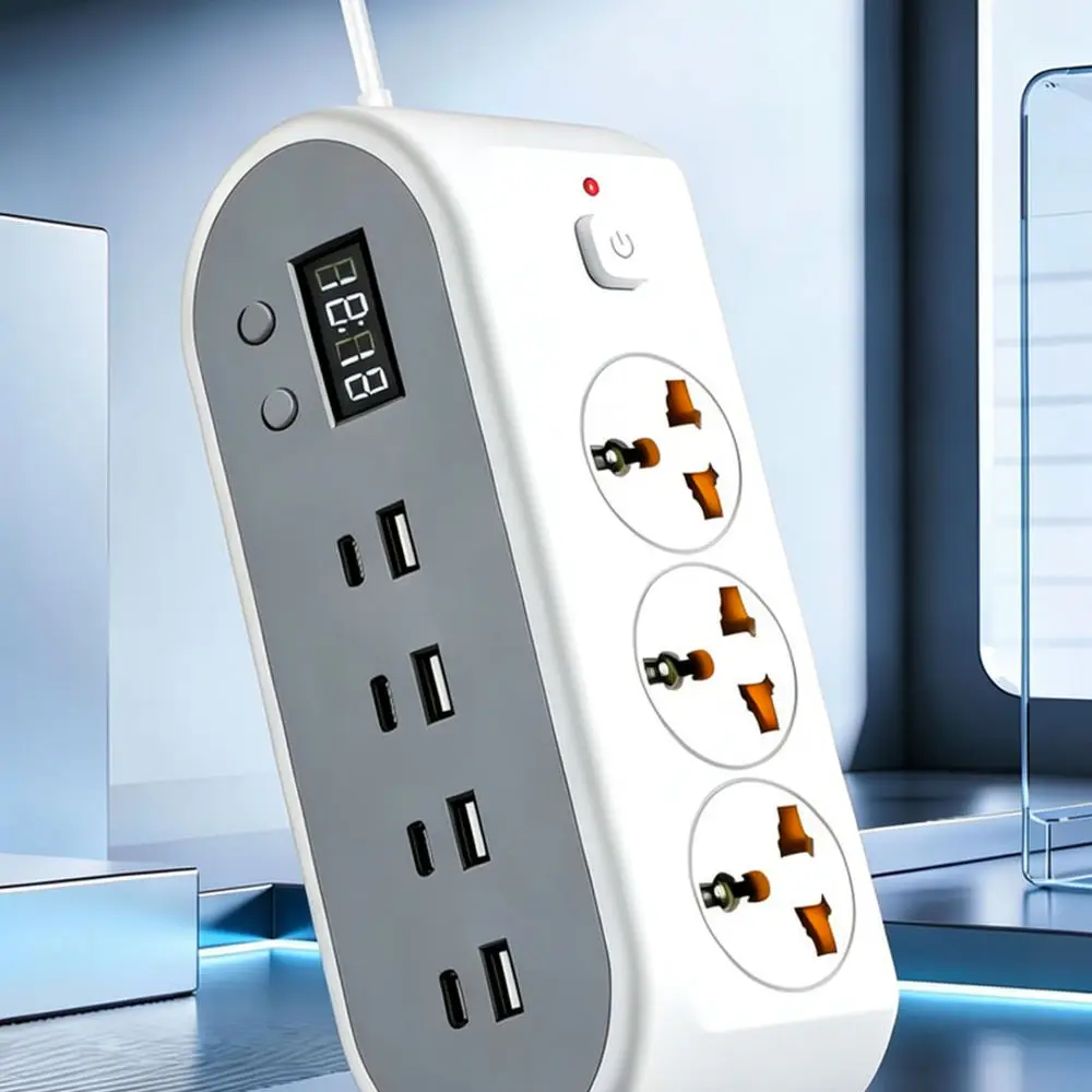 Universal Power Strip With Digital Display Four Type C Charging Ports Smart Desktop Power Hub For Home Office Use