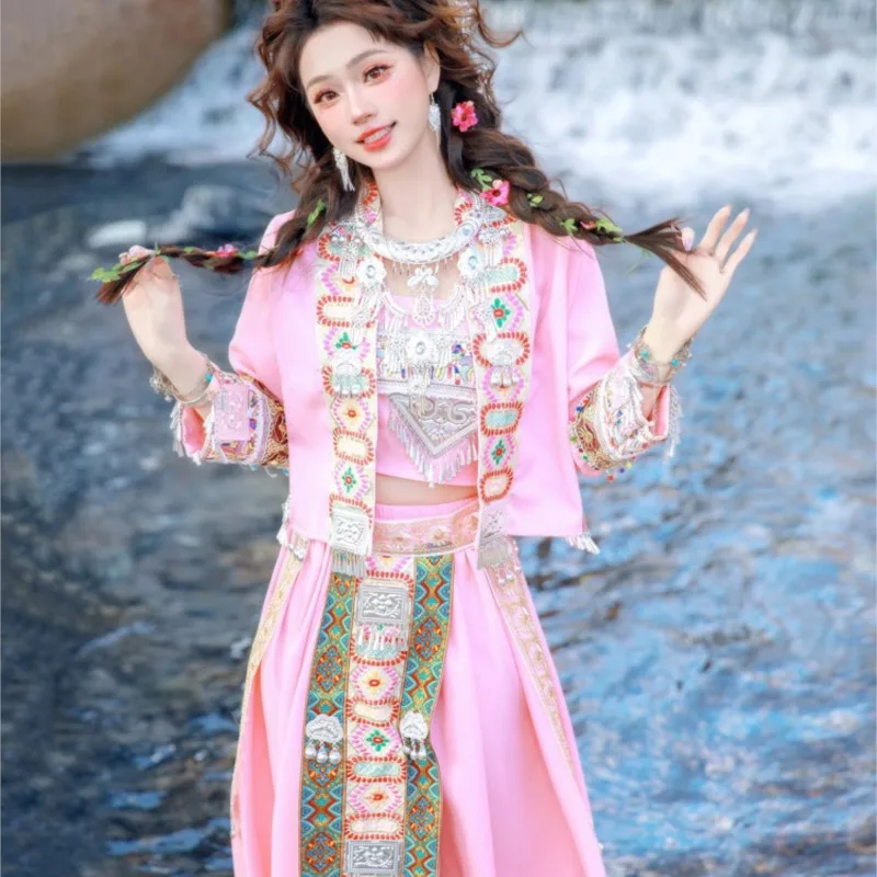 

National girl pink dress costume village photo