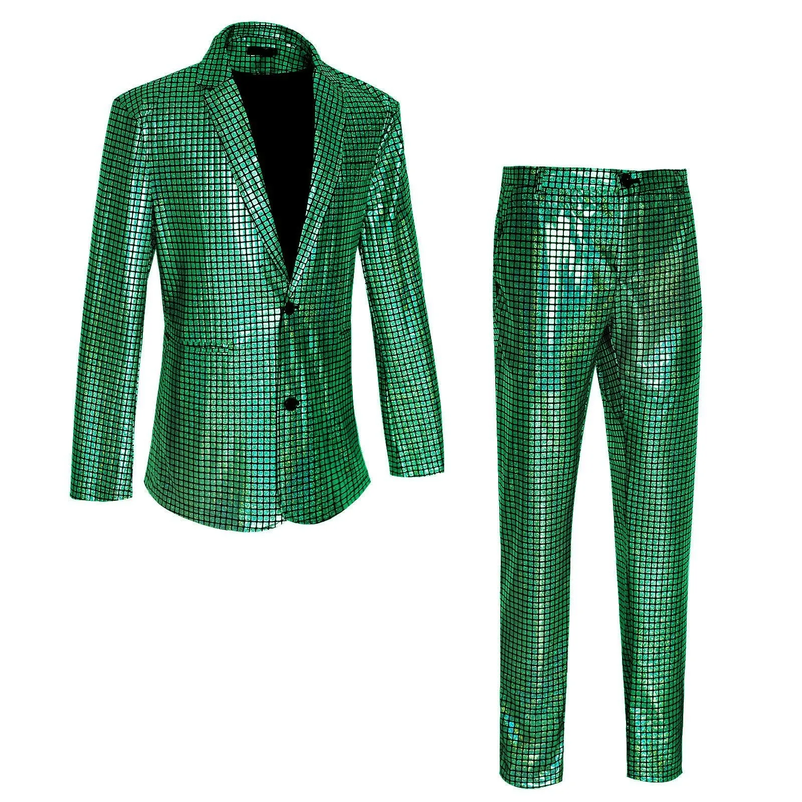 Summer New Men Rainbow Plaid Suit 2 Piece Gold / Silver Fashion Men\'s Luxury Dance Party Performance Blazer Jacket and Pants