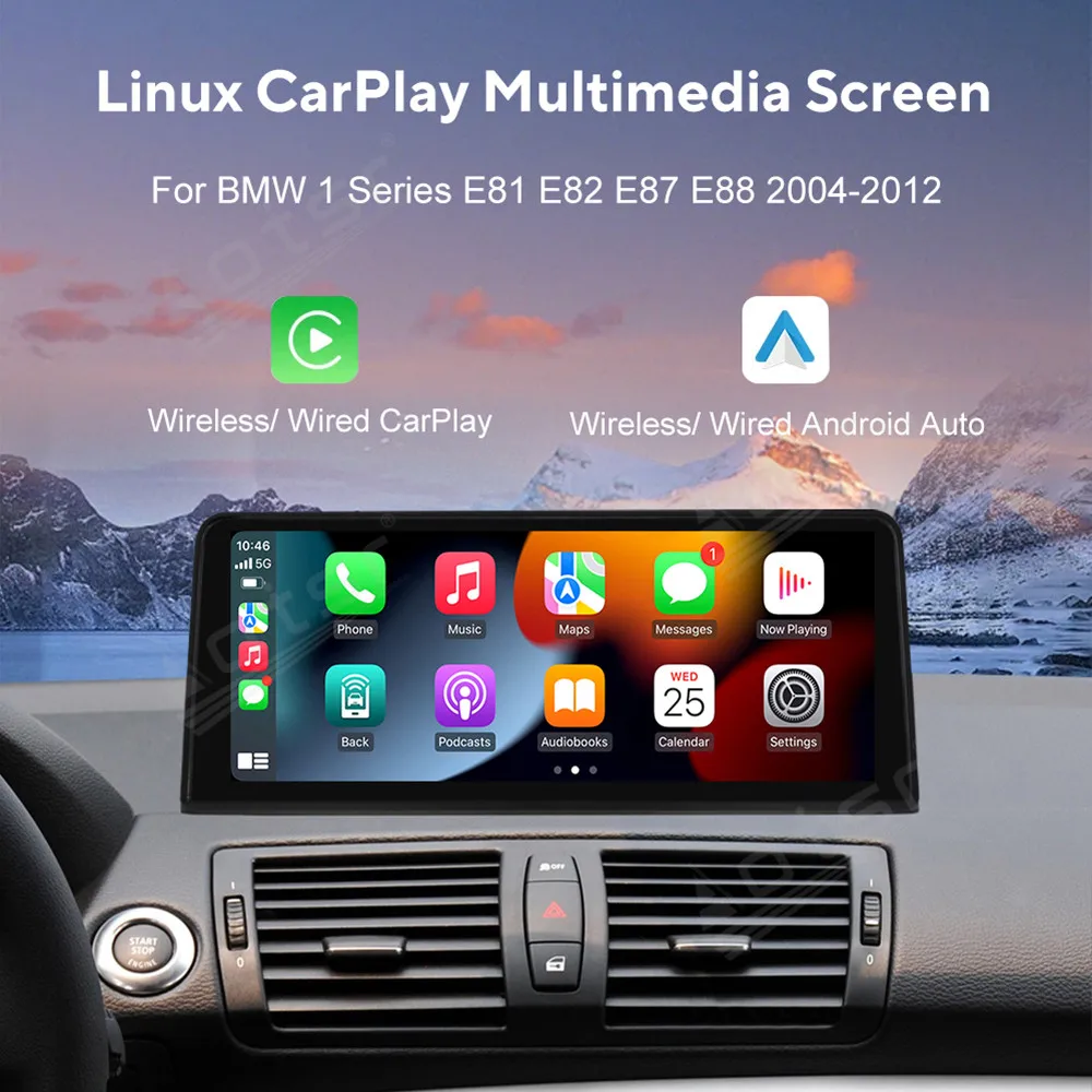 Linux Wireless Apple CarPlay Android Auto HiCar For BMW 1 Series E81 E82 E87 E88 2004~2012 Upgrade The Original Car Mirror Link