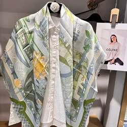 BYSIFA|Light Green100% Silk Scarf Hijab Women Fashion Brand Large Square Scarves Shawls Autumn Winter Neck Scarves 110*110cm