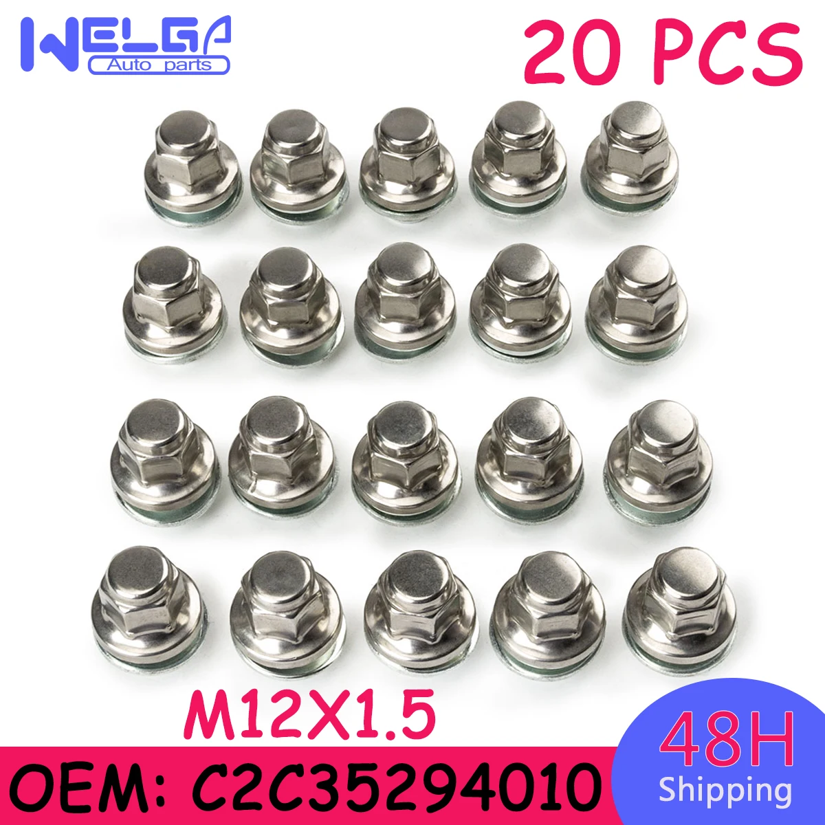 

20x OEM# C2C35294010 New Wheel Lug Nuts Chrome 12x1.5mm For Jaguar F-Type S-Type X-Type XJ XJR XE XF XJ220 1991-2022 Auto Part