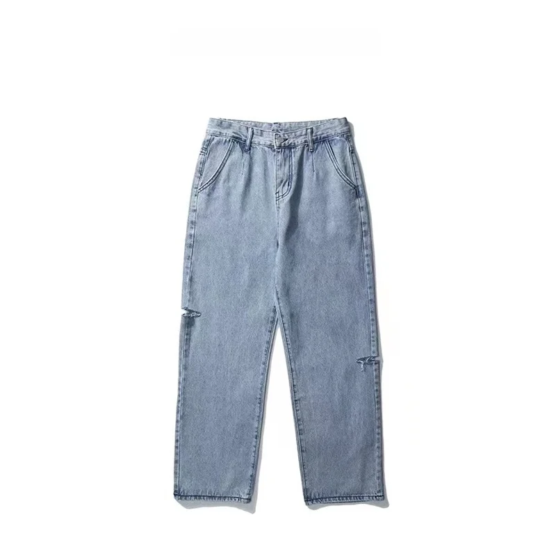 

Men's Casual Loose Wide Leg Jeans Spring Summer New Style Ripped Straight Cut Denim Pants Fashionable Brand Nine Points