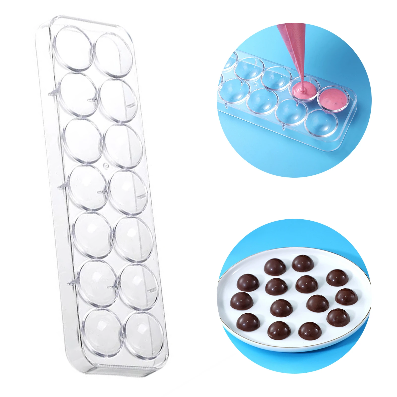 1pc 14 holes Half Ball 3D Polycarbonate Chocolate Moulds Chocolate Candy Bars Molds Plastic Tray Baking Pastry Bakery Tools DIY