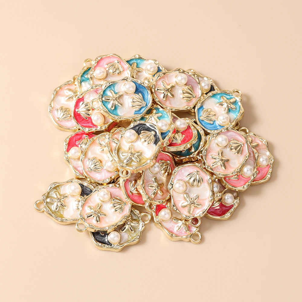 Leslie 10pcs Colorful Oil Painting Pearl Shell Starfish Charms Pendants For DIY Earring Necklace Handmade Jewelry Making Finding