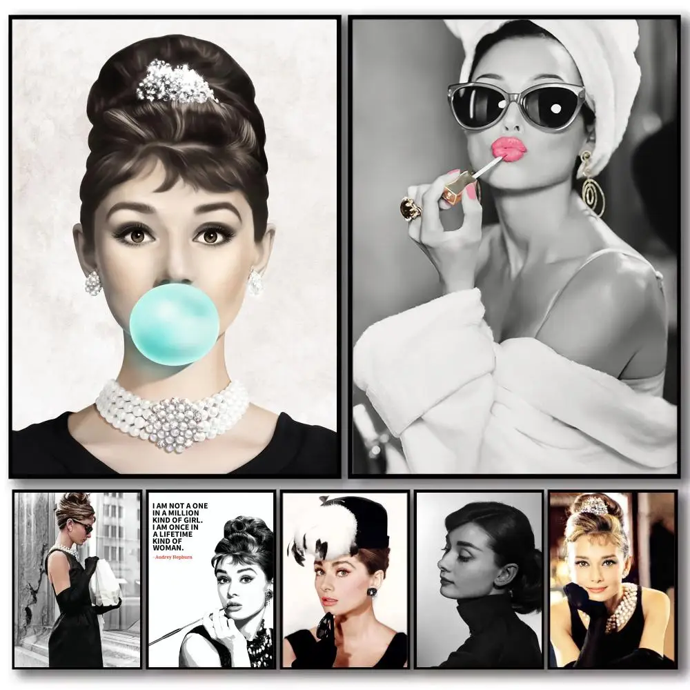 A-Audrey Hepburn Classic Photos Poster Decorative Stickers Wall Art Mural Photo Design for Home Living Room Hallway Decor Gift