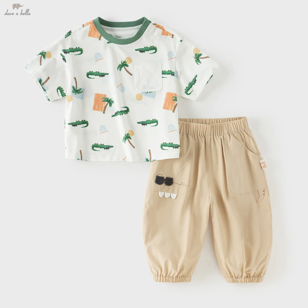 

Детский летний комплект Dave Bella: футболка и брюки (2 предмета) для мальчиков, с принтом животных, повседневный костюм DB2262225
