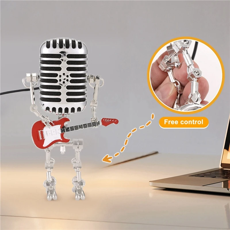 金属製マイク付きロボットランプ,2個,ロックボット,デスクランプ,ギターホルダー,ヴィンテージ常夜灯