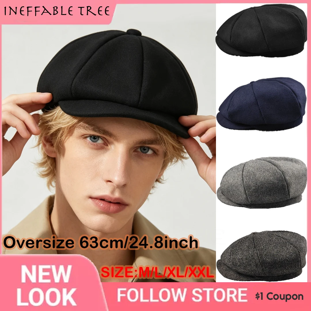 63CM Woolen Octagonal Hats for Men Women Dad Casual Newsboy Hat Thickened Warm Outdoor Vacation Painter Cap Boinas Para Hombre
