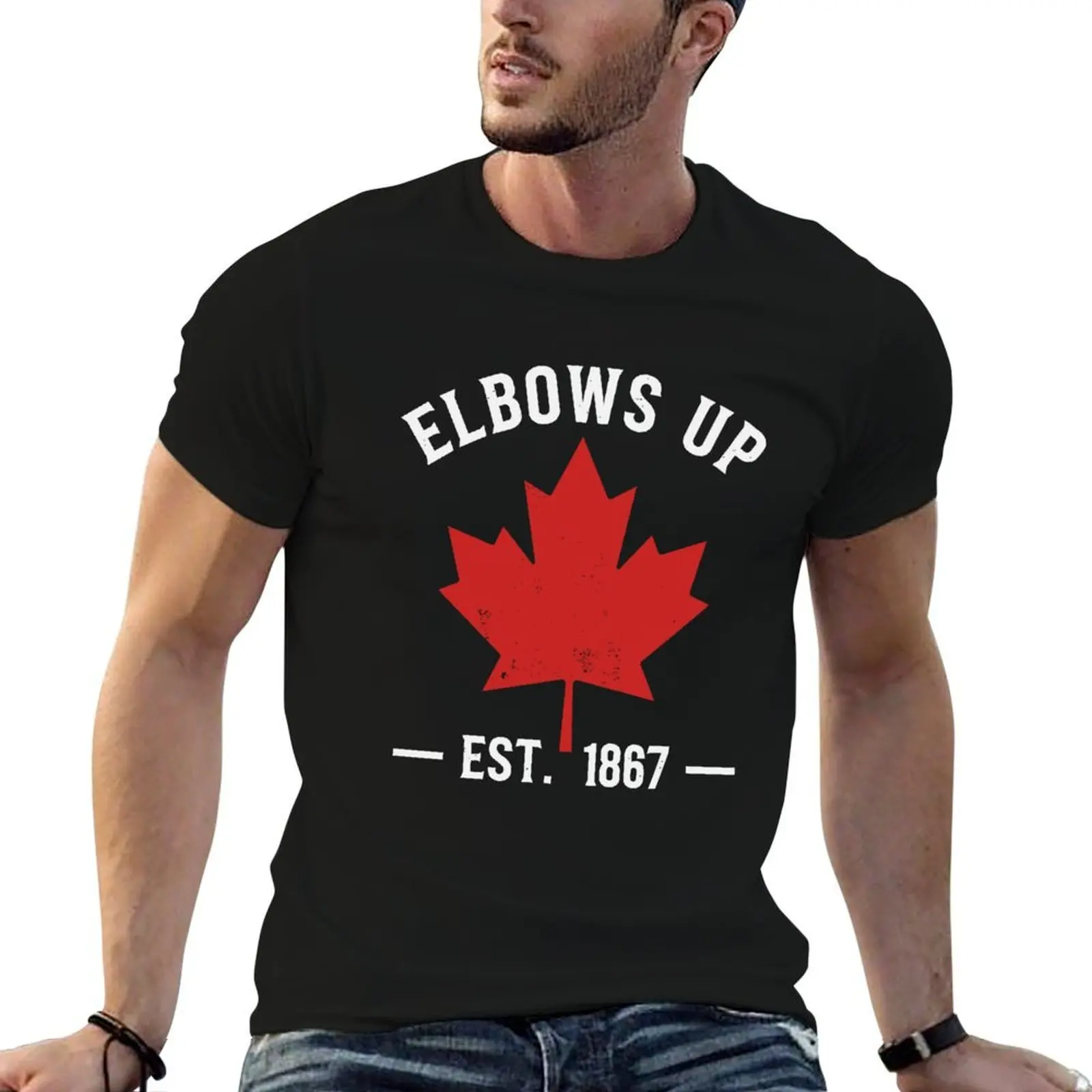 Elbows Up Canada T-Shirt cotton man t-shirts heavyweights mens clothing
