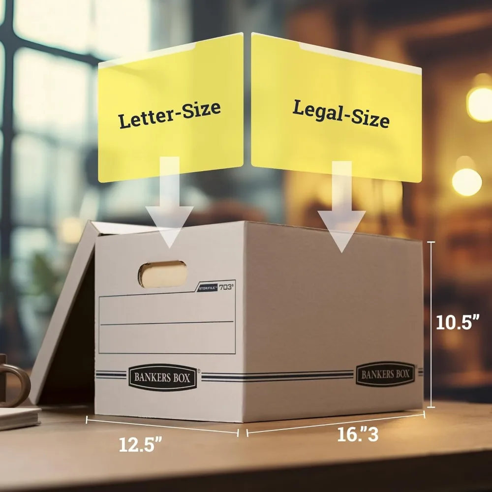 12-Pack File Storage Boxes with Lids for Letter and Legal Documents, Stackable and Easy to Carry