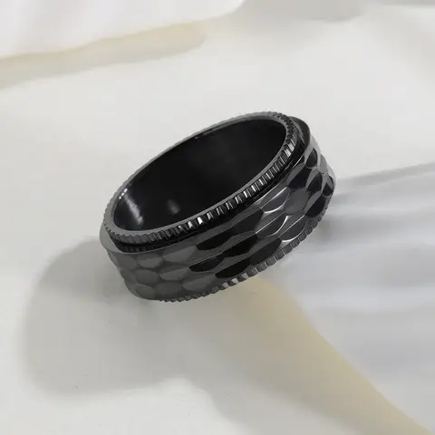 Hip Hop Anti Stress Anxiety Fidget Spinner Couple Rings For Lovers Rotating Stainless Steel Wedding Band Knuckle Ring Jewelry