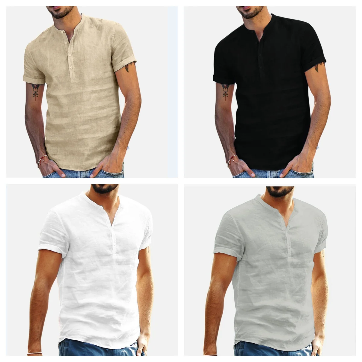 

Новая мужская повседневная рубашка, хлопково-льняная рубашка, свободный топ, футболка с короткими рукавами, весенне-осенняя повседневная красивая мужская рубашка