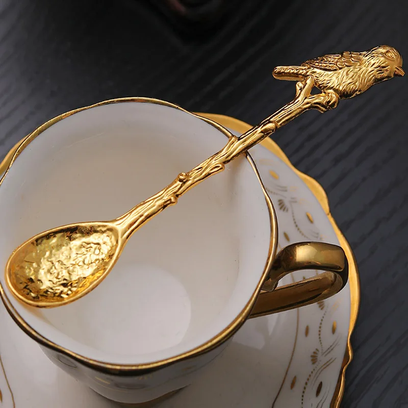 Zinc Alloy Retro Gold Coffee Jam Spoon Bird Starfish Dragonfly Flower Espresso Tea Ice Cream Seasoning Mixing Spoon Mini Tools