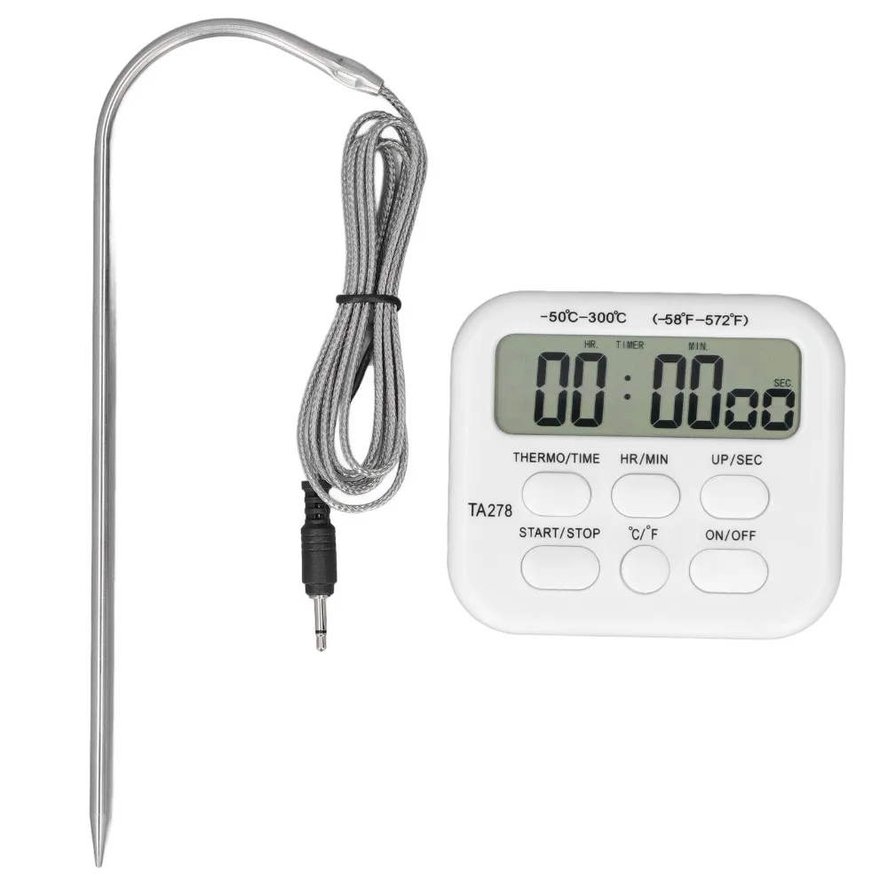 Stainless Steel Probe Digital Cooking Thermometer Timer Function Alarm Function Food BBQ Thermometer Large LCD Display
