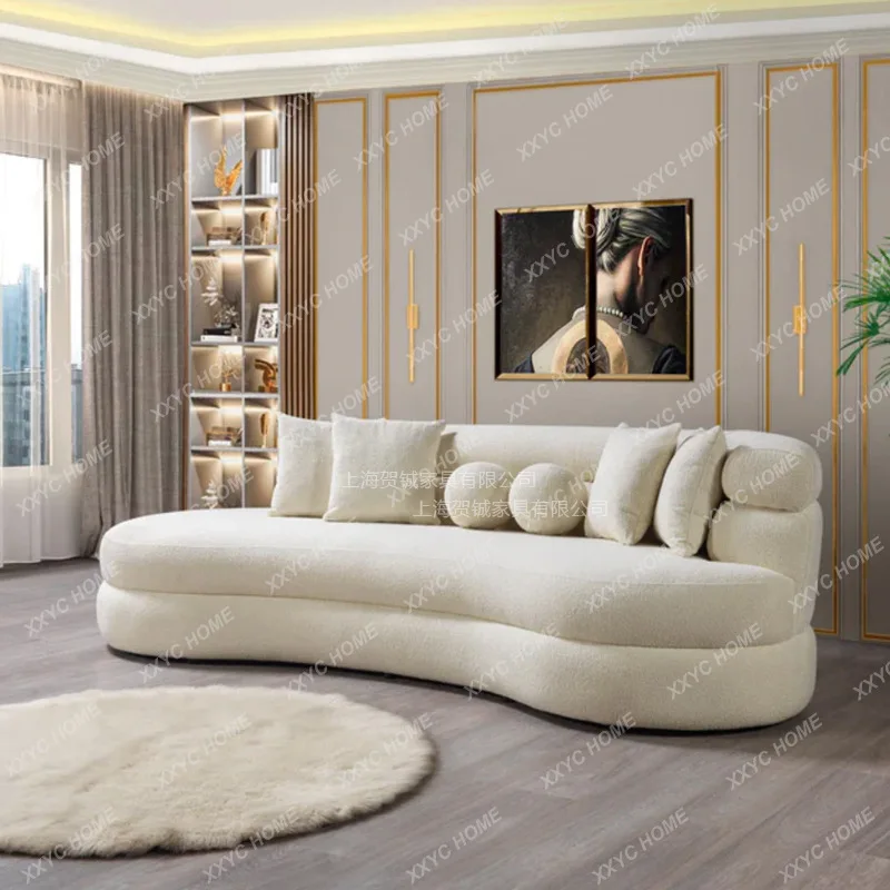L light luxury curved lamb wool fabric sofa medieval cream creative special-shaped three-person sectional sofa