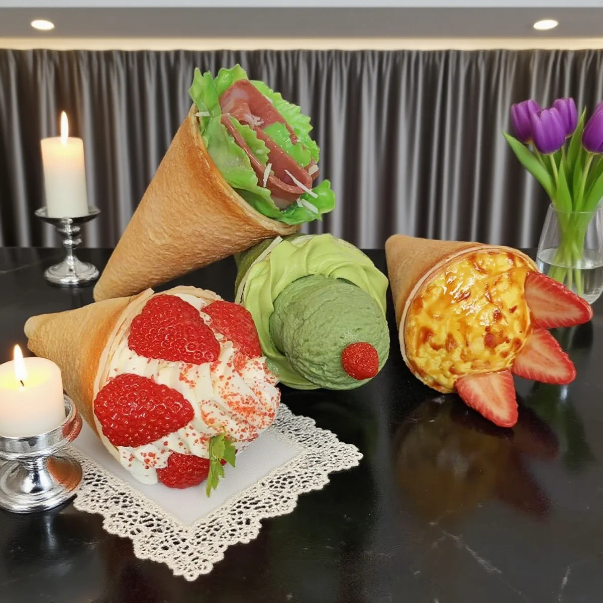 

Реалистичная поддельная модель крепа Tacos Pancake - сладкий десерт, еда, реквизит для фотографии, дисплея, розыгрыша, видео TikTok и декора кафе