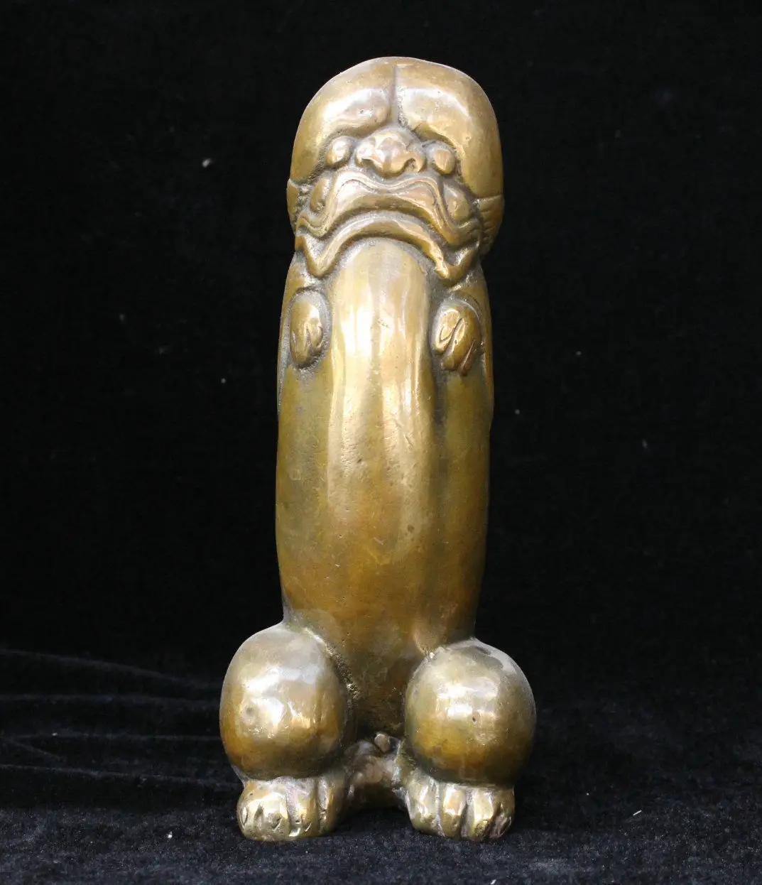 

Chinese FengShui Bronze copper Evil Spirits Lion Beast Head Male Genitals Statue