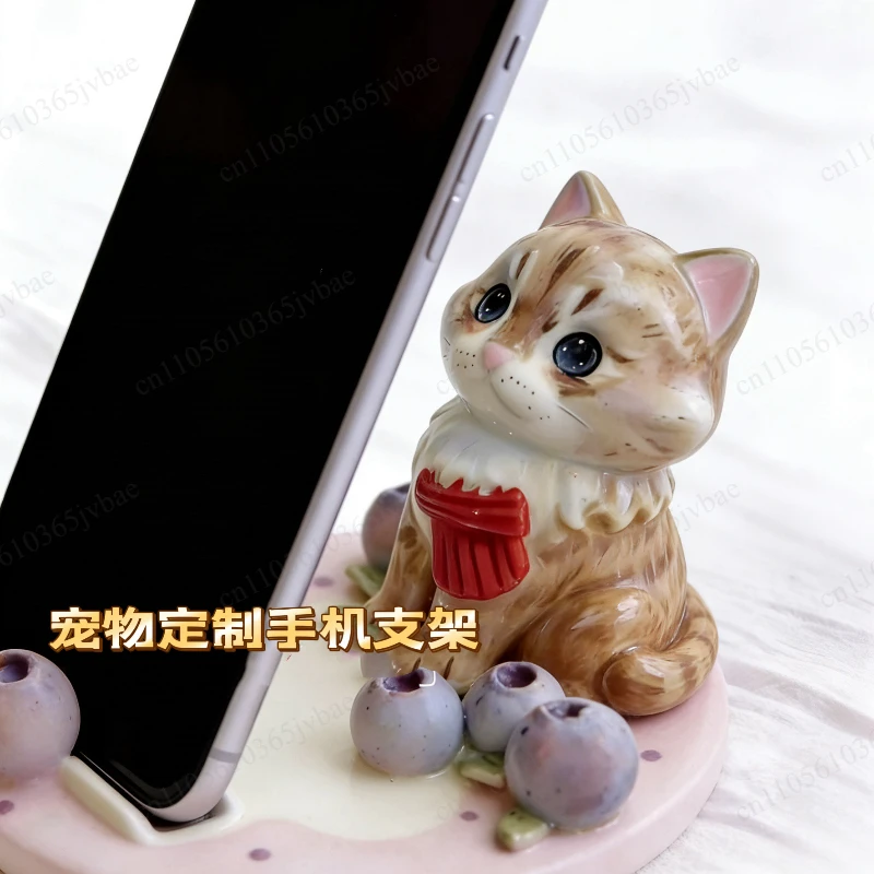Mobile Phone Holder Ceramic Handmade Underglaze Birthday Gift, Pet Periphery Customization