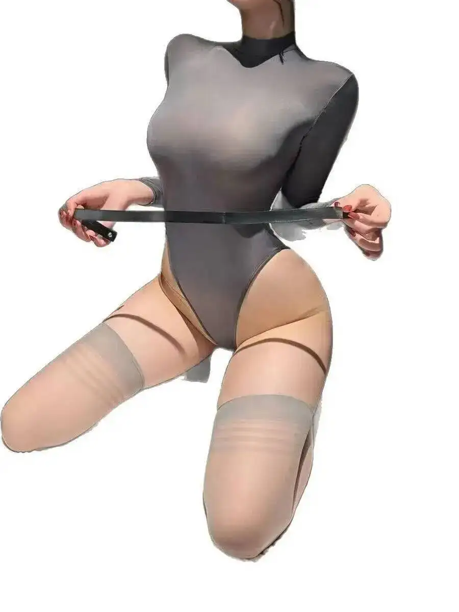 ملابس داخلية مثيرة للنساء بصدر صغير SM ملابس نوم بلون سادة ورقبة دائرية بدون ظهر وأكمام طويلة ملابس داخلية ساحرة RAKM