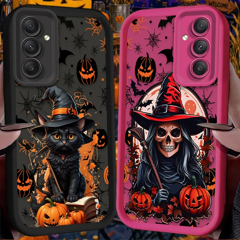 Halloween Witch Black Cat Soft Case For Samsung Galaxy A16 A26 A36 A56 A05 A05S A15 A25 A35 A55 A54 A34 A24 A14 A13 A52 A52S A51