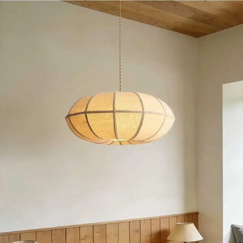 Japan Style Wabi Sabi Linen Fabric E27 Pendant Light Living Dining Room Bar Cloth Droplight Home Decor Bedroom Combination Lamp