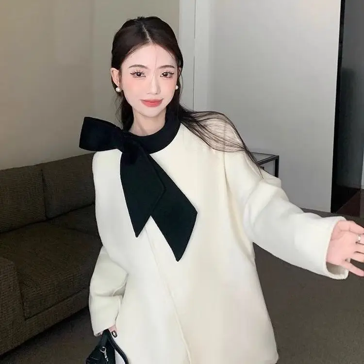 

Шерстяные пальто, женское шерстяное пальто ручной работы, осеннее эстетичное сетчатое пальто на подкладке, эластичная талия, зубчатый воротник на пуговицах, городские прогулки, толстые