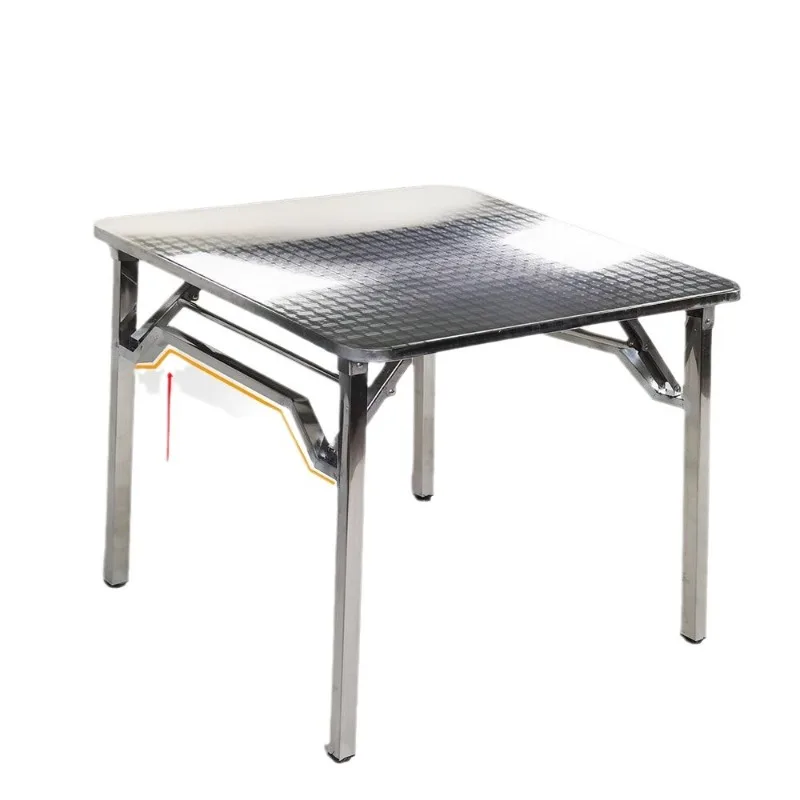 Extra thick stainless steel folding household eating fire table rectangular table stall barbecue dining table