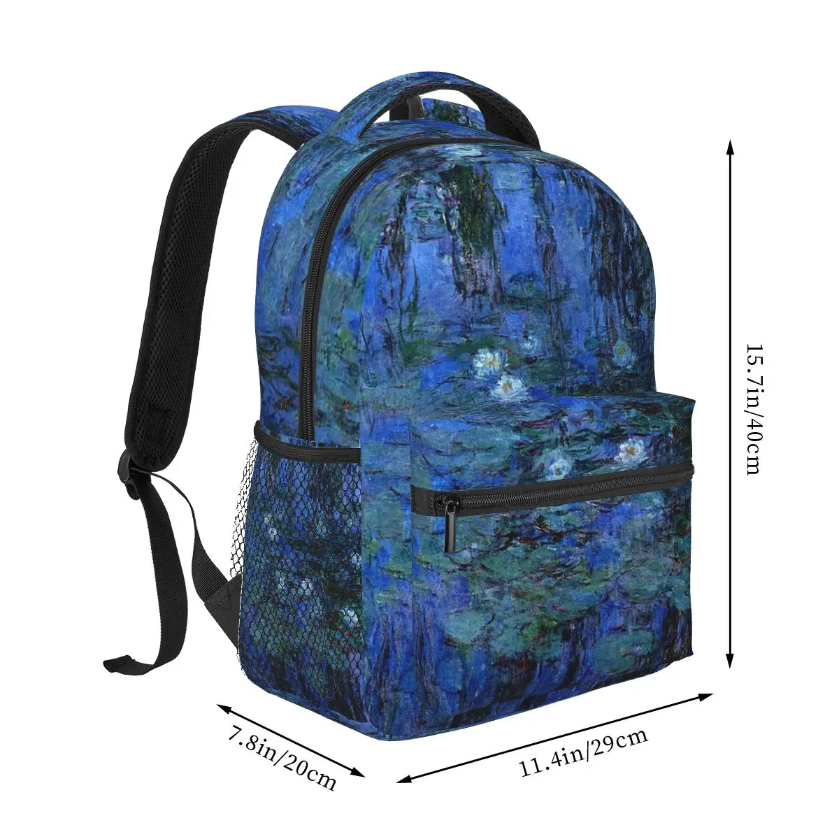 Impressionist Water Lily Dark Blue Backpack Hot Sale Daypack Large Capacity Boys Girls BookBag School Bag Shoulder Bags