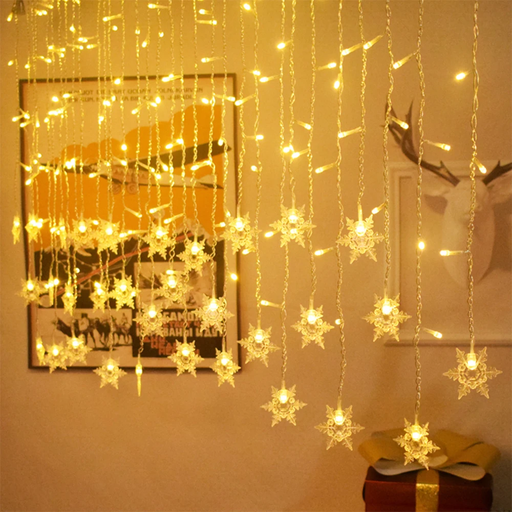 3.5 متر Led ندفة الثلج الستار أضواء 110 فولت 220 فولت جليد الجنية سلسلة في الهواء الطلق جارلاند حفلة المنزل حديقة عيد الميلاد ضوء غرفة ديكور