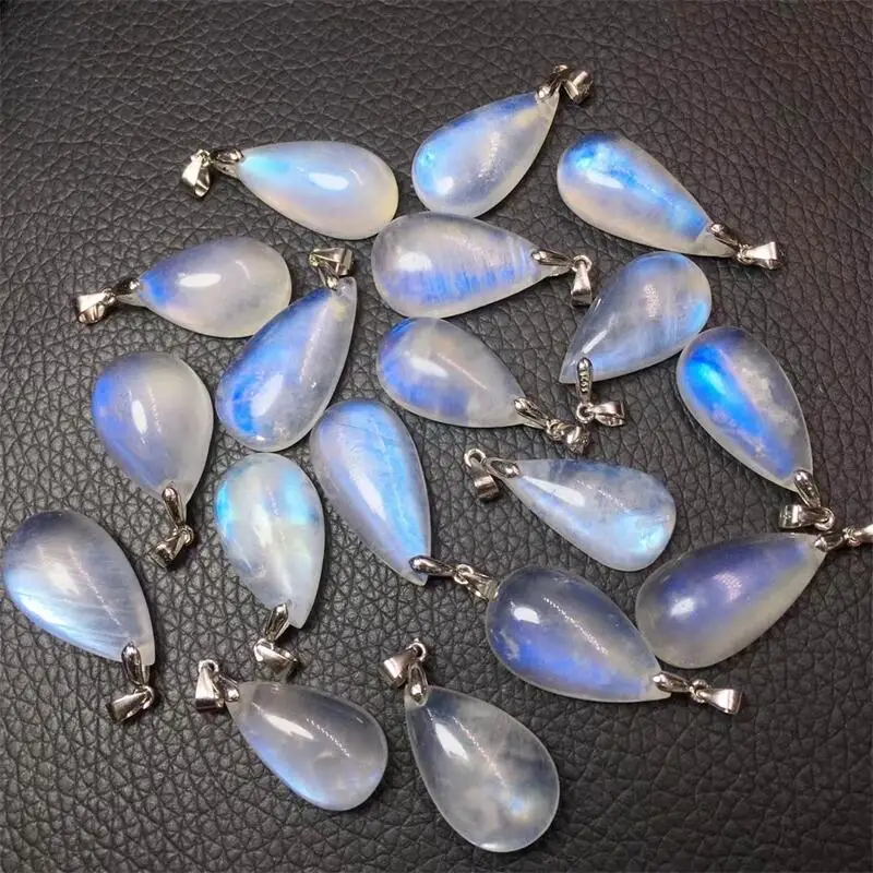 S925 Natural Blue Moon Stone Teardrop Pendant Healing Reiki Stone Fashion Charms For Earring Necklace Jewelry Making