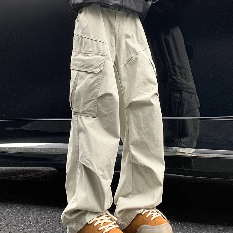 Y2K Big Pocket Men's Cargo Pants Japanese 2025 New Harajuku Loose Straight Wide Leg Trousers Baggy Pants Man Hip Hop Sweatpants