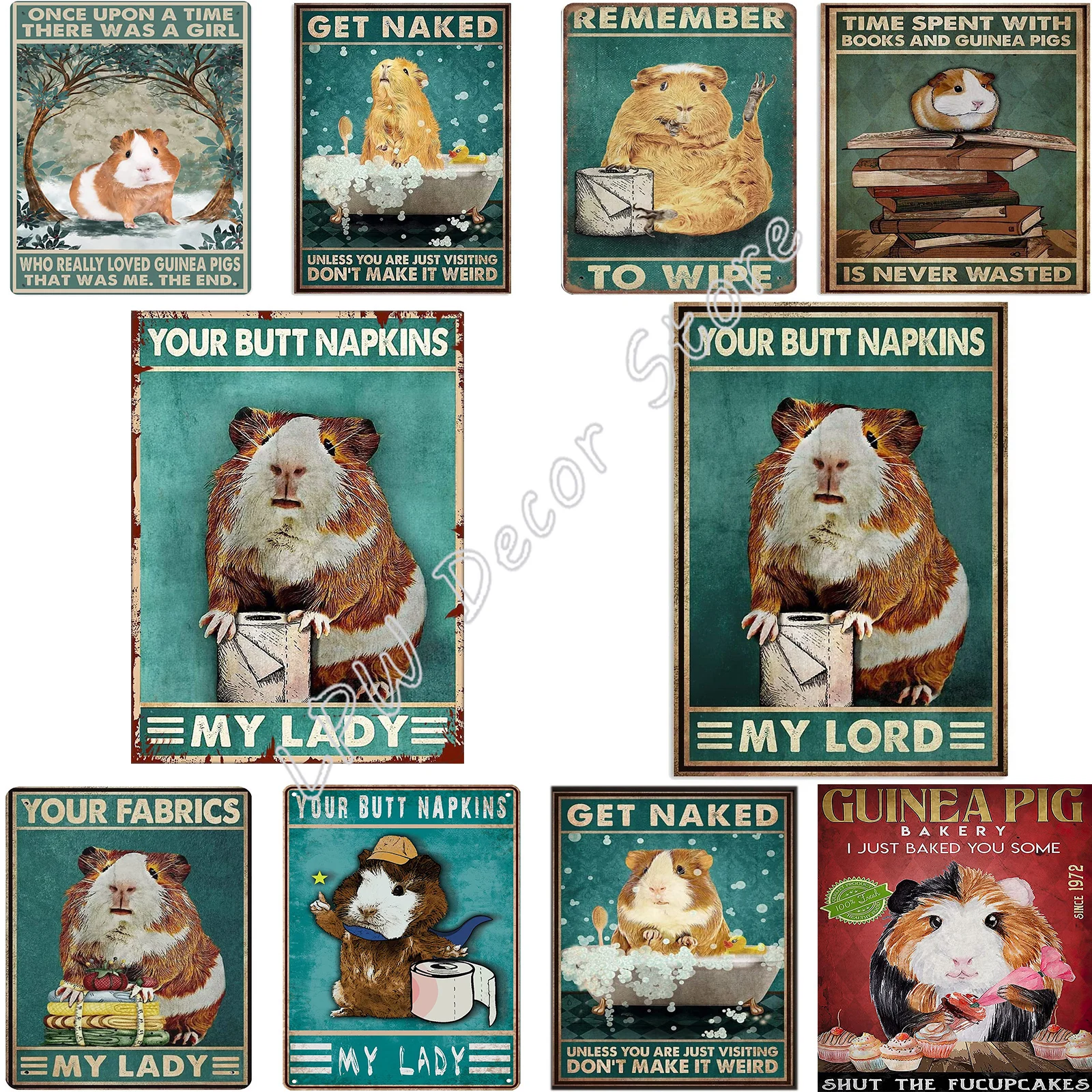 Divertente bagno Toilet Tin Sign Wall Decor Your Butt tovaglioli My Lord Vintage Guinea Pig Tin Sign for Home Farmhouse Decor Gift