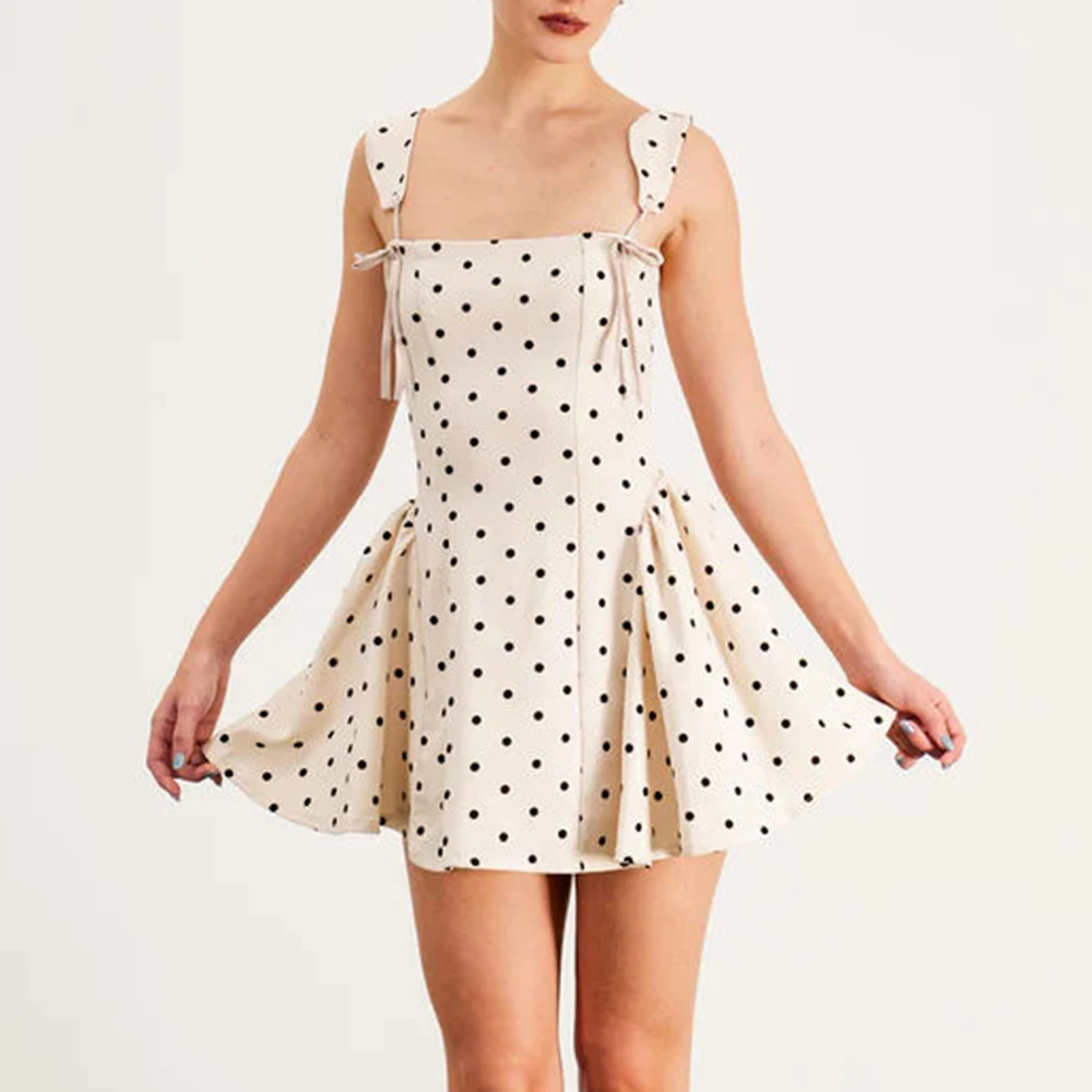 TWOTWINSTYLE Colorblock Slimming Fashion Dresses for Women Square Neck Sleeveless Patchwork Polka Dot Mini Dress Female Clothes