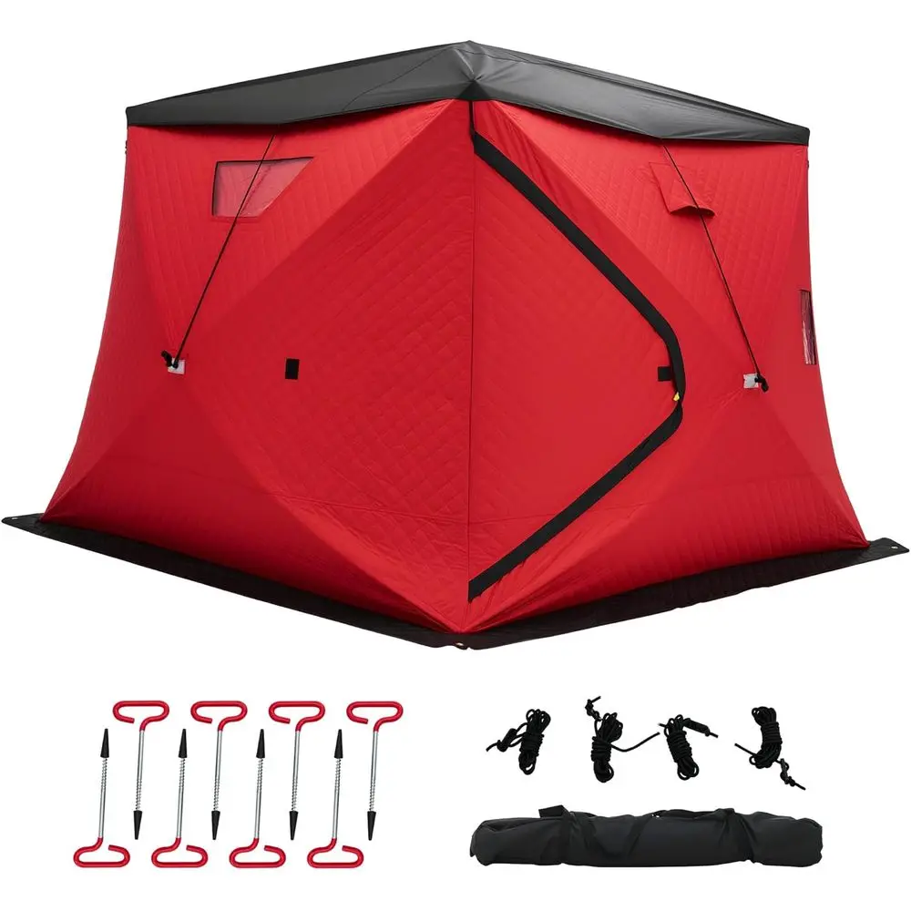 

4-5 Person Insulated Ice Fishing Tent with 3-Layer Fabric, Waterproof Cover, Vent, Anchors, Ropes, and Carry Bag