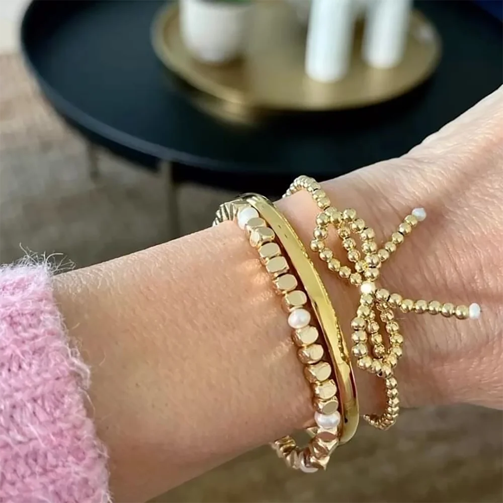 KKBEAD 18K Gold Plated Bow Knot Bracelet Waterproof Bow Ball Jewelry for Women Gift Pulseras Mujer