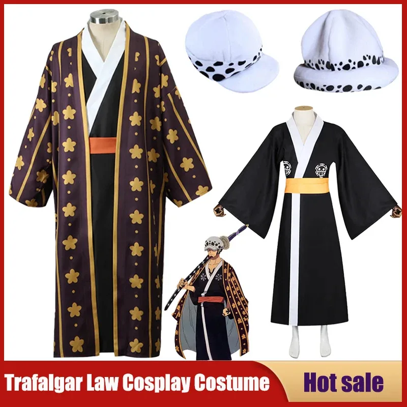 애니메이션 피스 해적 코스프레 의상 트라팔가 D 워터 로우 귀걸이 모자 목욕 가운 기모노 정장 카니발 파티 와노 컨트리 유니폼