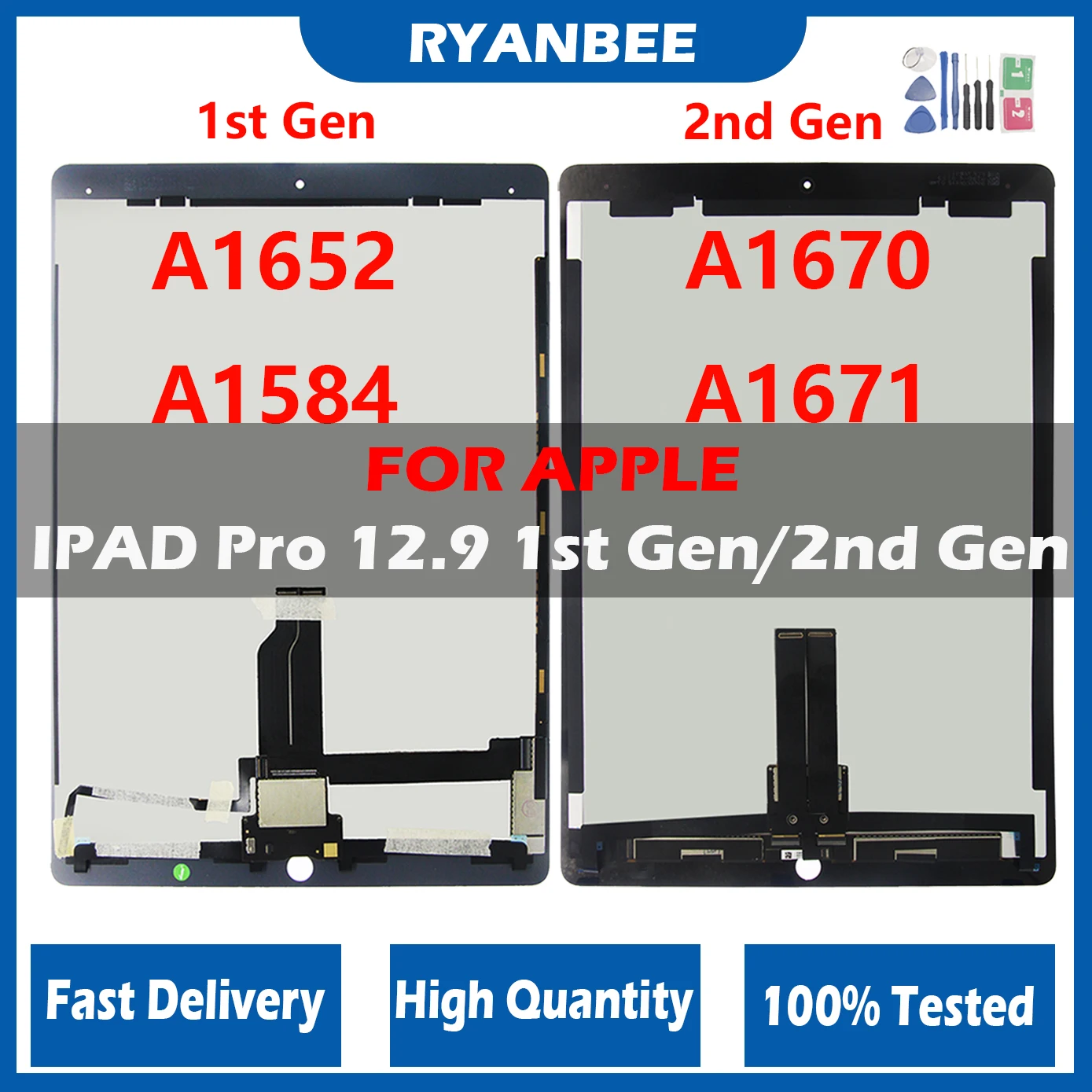 

100% Tested New LCD For iPad Pro 12.9 1st Gen A1584 A1652 For Pro 12.9 2nd Gen A1670 A1671 A1821 Display Touch Screen Assembly