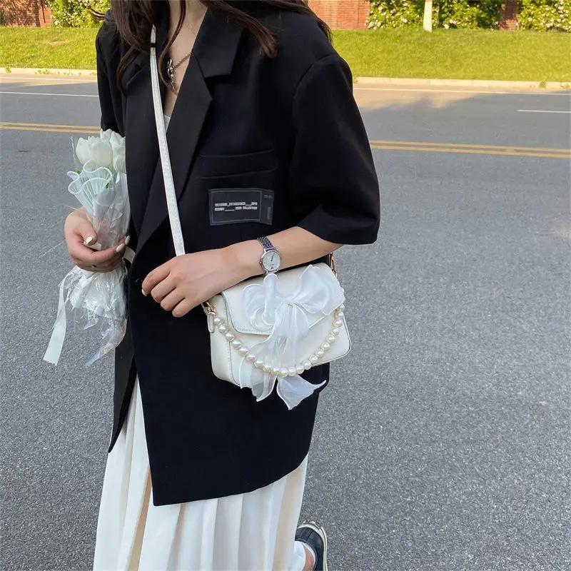 لؤلؤة الدانتيل القوس التجميع بو الجلود حقيبة حمل صغيرة للنساء الاستخدام اليومي حقيبة يد حقائب الكتف عبر الجسم، حقيبة الهاتف الفتيات في سن المراهقة