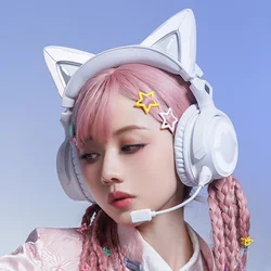 YOWU 4GS Wireless Earphones 2.4G Connect Bluetooth 5.1 RGB Cat Ear Headworn Game Esports Girl Computer With High Beauty Earphone