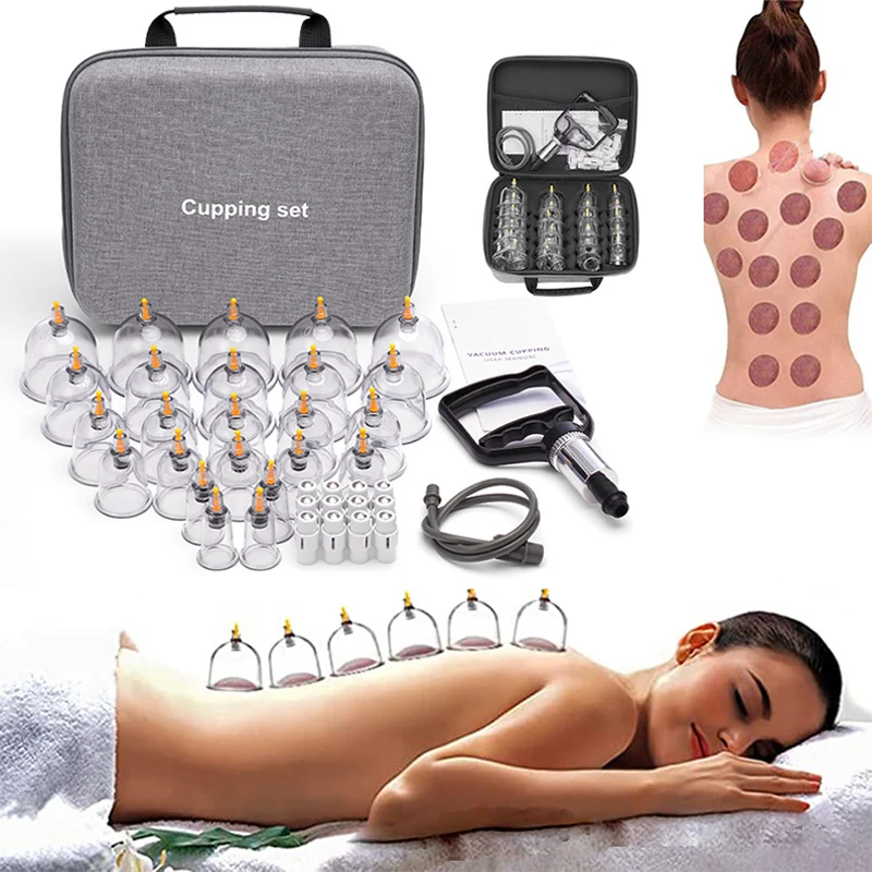12/24-teiliges Vakuum-Schröpftherapie-Set mit Handpumpe und Magneten zur Linderung von Muskelschmerzen und Cellulite-Reduktion