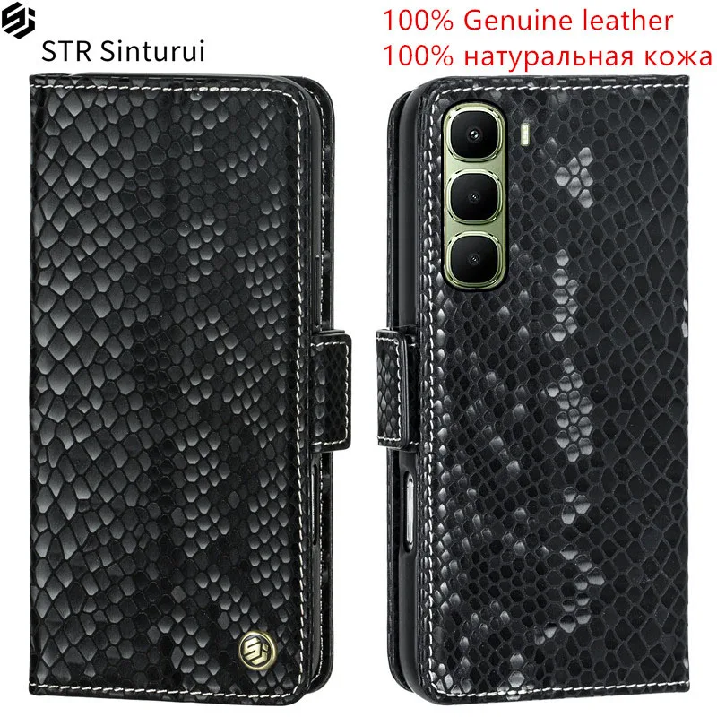 

STR Genuine relief pattern leather card Slot Wallet Cover For Infinix Hot 60 50 12 Pro Pro+ 40i 4G 5G 30i 20i Flip phone Case