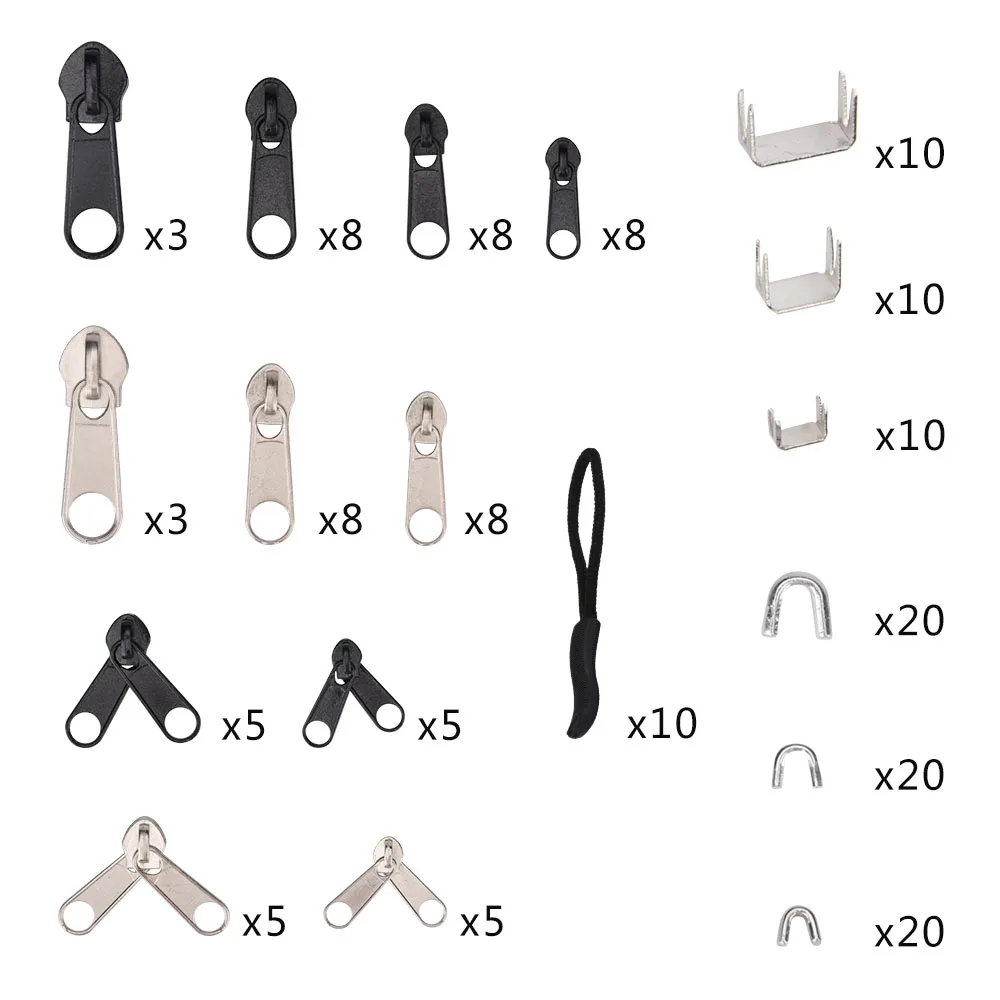 Zipper Repair Kit Replacement Zipper for Travel Home Head Zipper Slider Set with Top Cutting Pliers Box For Clothing Luggage